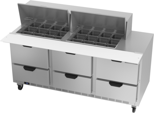 Beverage Air SPED72HC-24M-6 Mega Top Refrigerated Counter 72 Inch Three Section 20 Cu Ft Capacity Stainless Steel