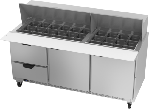 Beverage Air SPED72HC-30M-2 Mega Top Refrigerated Counter 72 inch Three Section 20 cu ft Capacity Stainless Steel