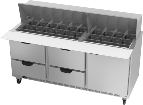 Beverage Air SPED72HC-30M-4 Mega Top Refrigerated Counter 72 inch Three Section 20 cu ft Capacity Stainless Steel