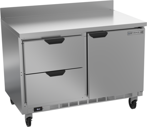 Beverage Air WTRD48AHC-2 Worktop Refrigerator Two Section 48 Inch Stainless Steel with Drawers and Shelves