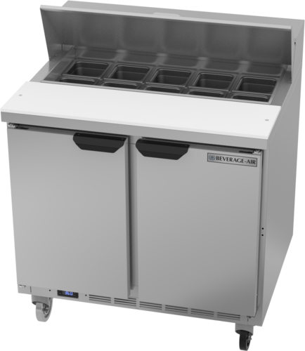 Beverage Air SPE36HC-10 Sandwich Top Refrigerated Counter 36 inch Two Section Stainless Steel 10 cu ft