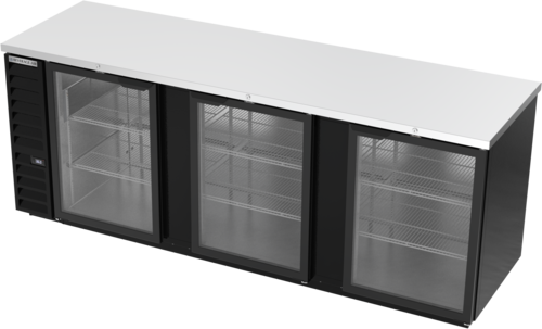 Beverage Air BB94HC-1-FG-B Refrigerated Back Bar Storage Cabinet 95 Inch Three Section with Glass Doors and LED Lighting