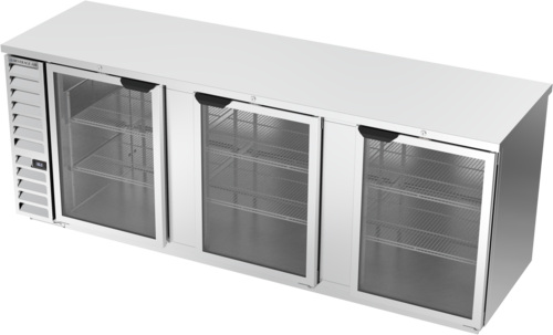 Beverage Air BB94HC-1-FG-S Refrigerated Back Bar Storage Cabinet 95 Inch Three Section with Glass Doors and LED Lighting
