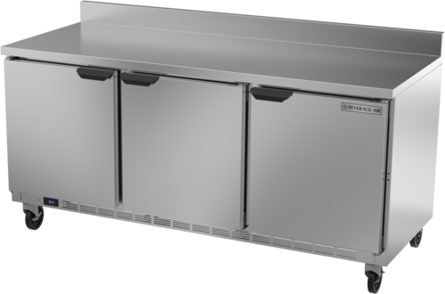 Beverage Air WTR72AHC-FIP Worktop Refrigerator Three Section 72 Inch 17.88 cu ft Solid Doors Stainless Steel