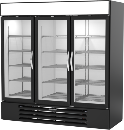 Beverage Air MMRR72HC-1-B-BW MarketMax DUAL TEMP Merchandiser 75 inch Reach In Three Section with Glass Doors