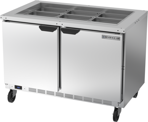Beverage Air SPE48HC-S Salad Top Refrigerated Counter 48 inch Two Section Stainless Steel 13 cu ft with Solid Doors