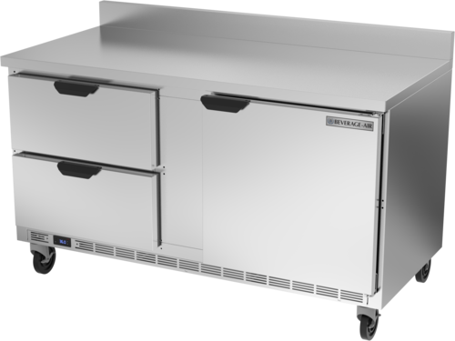 Beverage Air WTRD60AHC2FIP Worktop Refrigerator Two Section 60 Inch Stainless Steel with Drawers and Door