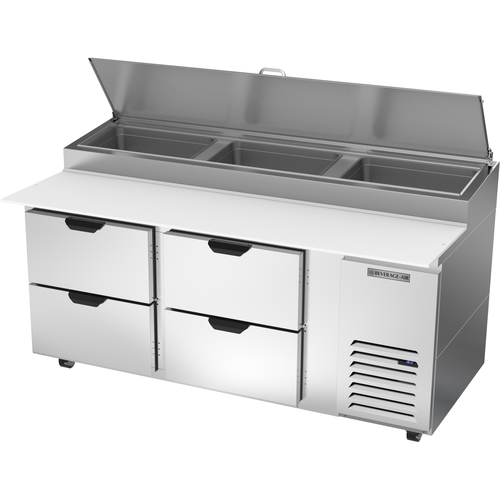 Beverage Air DPD72HC-4 Pizza Top Refrigerated Counter Two Section 72 Inch 22.8 Cu Ft with Drawers and Pan Capacity