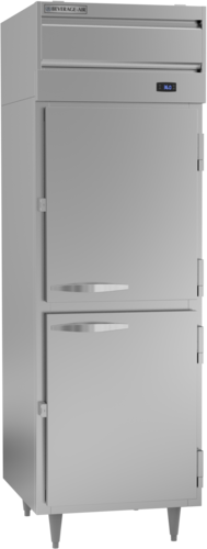 Beverage Air PR1HC-1AHS P-Series Refrigerator One Section 21 Cu Ft Solid Half Doors Adjustable Shelves LED Lighting
