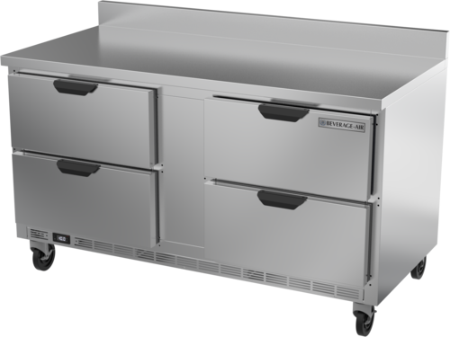 Beverage Air WTFD60AHC4FIP Worktop Freezer Two Section 60 Inch 14.39 cu ft Stainless Steel Drawers