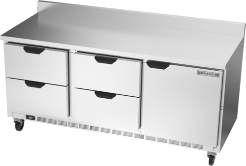 Beverage Air WTRD72AHC-4-FIP Worktop Refrigerator Three Section 72 Inch Stainless Steel with Drawers and Door