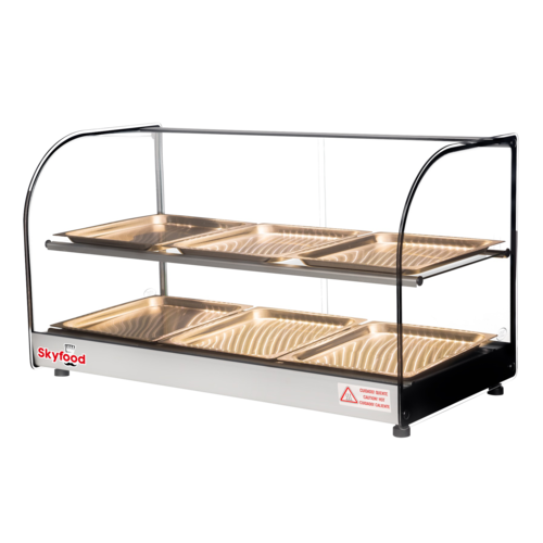 Skyfood Equipment FWDC2-33-6P Commercial Food Warmer Display Case Countertop 33W with Adjustable Shelves and Stainless Steel Pans