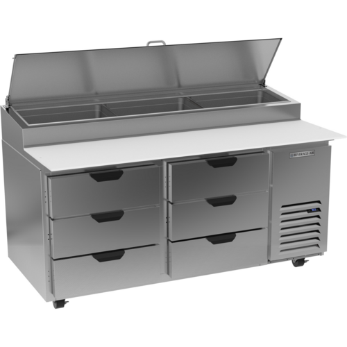 Beverage Air DPD67HC-6 Pizza Top Refrigerated Counter Two Section 67W 20.7 cu ft with 6 Drawers and Stainless Steel Top