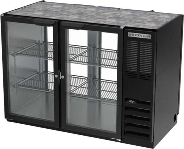 Beverage Air BB48HC1GPTB Refrigerated Pass-Thru Back Bar Refrigerator 48W Two-Section 136 Cu Ft Capacity