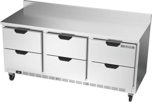 Beverage Air WTRD72AHC-6-FIP Worktop Refrigerator Three Section 72 Inch Stainless Steel with Six Drawers