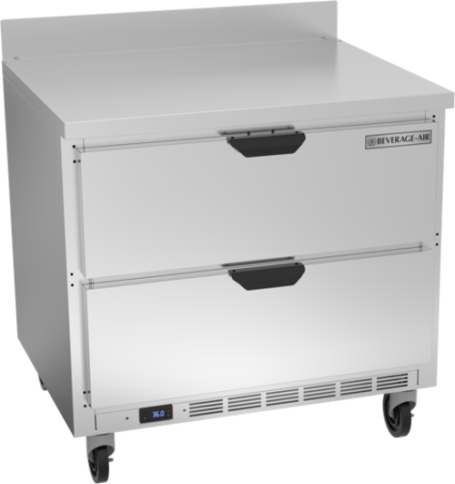 Beverage Air WTRD36AHC-2 Worktop Refrigerator One Section 36 Inch Stainless Steel with Two Drawers 8.5 Cu Ft