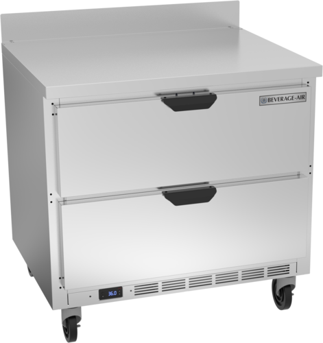 Beverage Air WTRD36AHC-2 Worktop Refrigerator One Section 36 Inch Stainless Steel with Two Drawers 8.5 Cu Ft