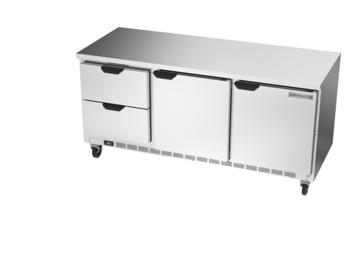 Beverage Air WTRD72AHC2FLT Worktop Refrigerator Three Section 72 Inch Stainless Steel with Drawers and Doors