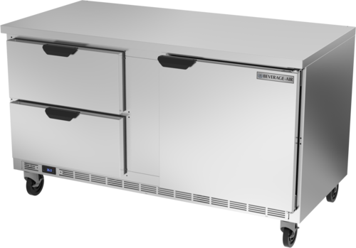 Beverage Air WTRD60AHC2FLT Worktop Refrigerator Two Section 60 Inch Stainless Steel 14.75 Cu Ft Made in USA