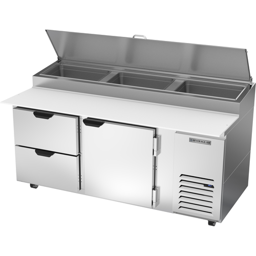 Beverage Air DPD72HC-2 Pizza Top Refrigerated Counter Two Section 72 Inch 22.8 Cu Ft with Drawers and Shelves