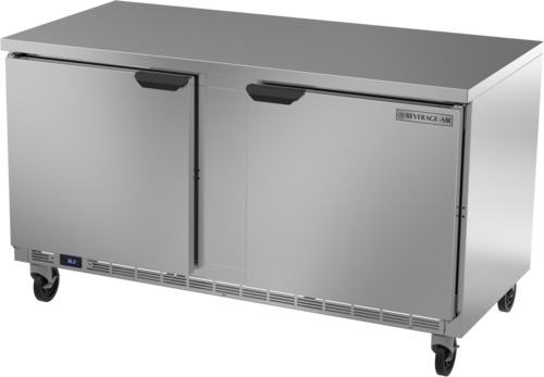Beverage Air WTR60AHC-FLT Worktop Refrigerator Two Section 60 Inch 14.75 cu ft Solid Doors Stainless Steel