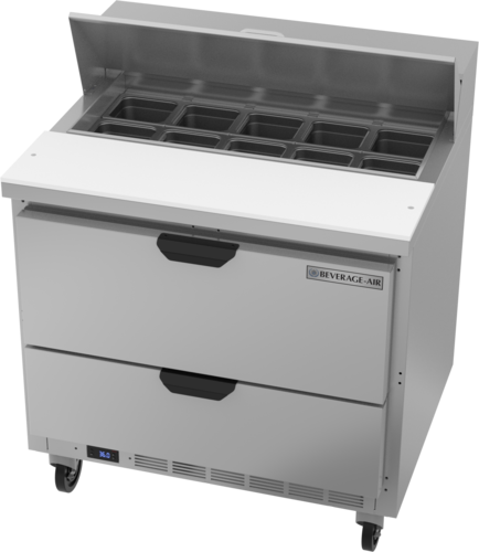 Beverage Air SPED36HC-10-2 Sandwich Top Refrigerated Counter 36 inch 10 cu ft Stainless Steel Drawers Made in USA