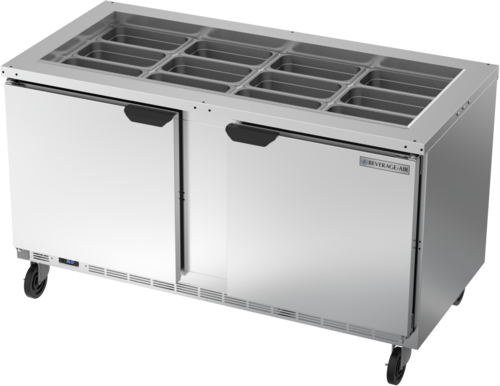 Beverage Air SPE60HC-S Salad Top Refrigerated Counter 60 inch Two Section Stainless Steel 16 cu ft with Solid Doors