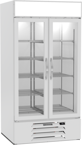 Beverage Air MMF35HC-1-W MarketMax Freezer Merchandiser Two Section 35 Cu Ft Capacity with Glass Doors