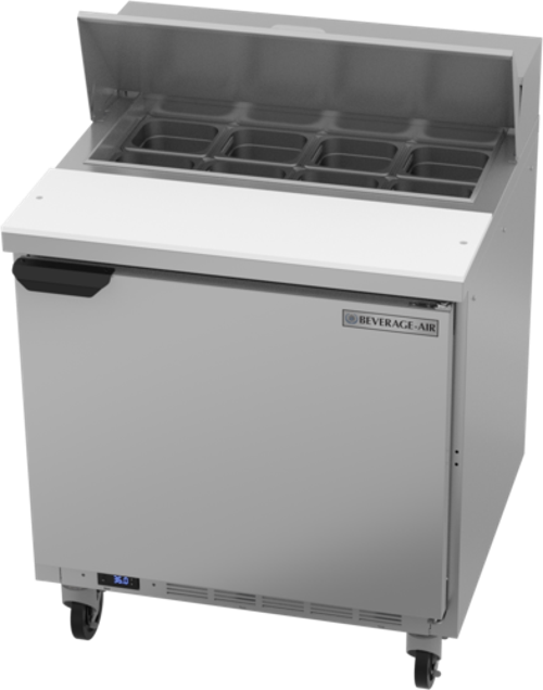 Beverage Air SPE32HC-08 Sandwich Top Refrigerated Counter 32 inch One Section 8 cu ft Solid Door Stainless Steel