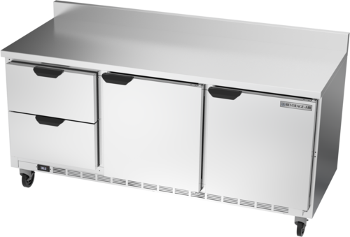 Beverage Air WTRD72AHC-2-FIP Worktop Refrigerator Three Section 72 Inch Stainless Steel with Drawers and Doors