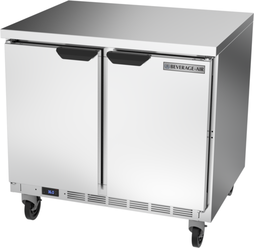 Beverage Air WTR36AHC-FLT Worktop Refrigerator Two Section 36 Inch 8.5 cu ft Solid Doors Stainless Steel