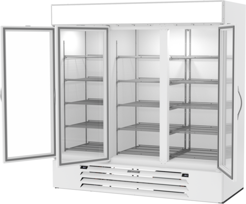 Beverage Air MMRR72HC-1-B-WW MarketMax DUAL TEMP Merchandiser 75 inch Reach In Three Section with Glass Doors