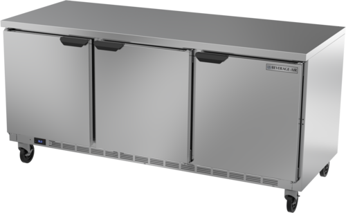 Beverage Air WTR72AHC-FLT Worktop Refrigerator Three Section 72 Inch 17.88 Cu Ft Solid Doors Stainless Steel