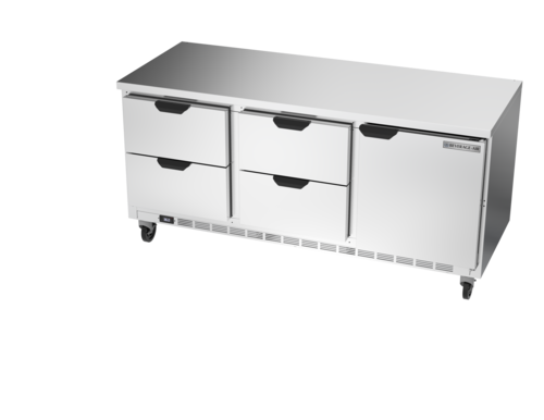 Beverage Air WTRD72AHC4FLT Worktop Refrigerator Three Section 72 Inch Stainless Steel with Drawers and Door