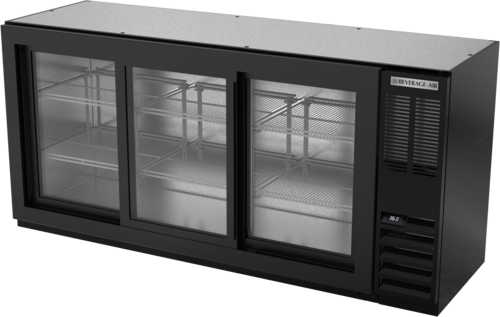Beverage Air BB72HC1FGS Refrigerated Back Bar Storage Cabinet 72 Inch Three Section with Glass Doors and LED Lighting