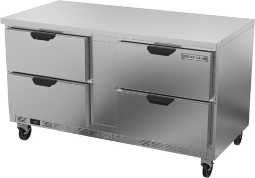 Beverage Air WTFD60AHC4FLT Worktop Freezer Two Section 60 Inch 14.39 Cu Ft Stainless Steel Drawers