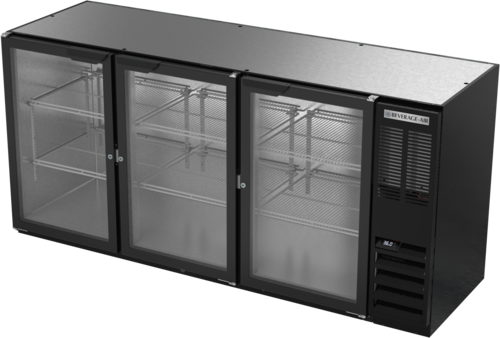 Beverage Air BB72HC1FGB Refrigerated Back Bar Storage Cabinet 72 Inch Three Section with Glass Doors and Shelves