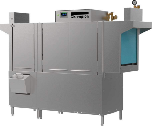 Champion 76 PRO Series Conveyor Dishwasher 76W 54 Single Tank 22 Prewash 100 Gallons Per Hour Energy Sentinel