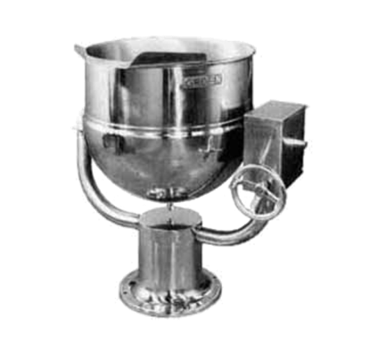 Groen D-40 Tilting Kettle Direct Steam 40 Gallon Crank Tilt 2/3 Jacket 316 Stainless Steel Pedestal Base