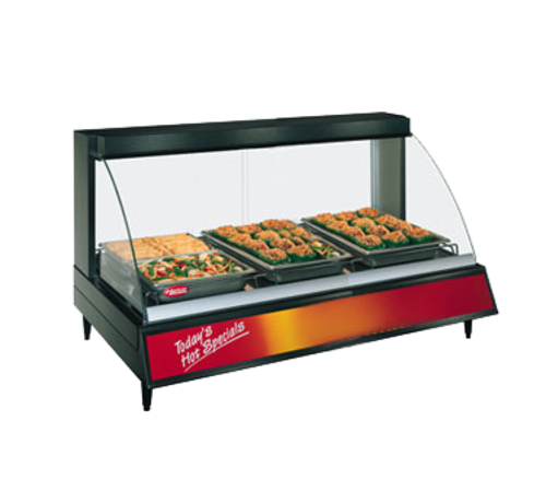 Hatco GRCD-3P Glo-Ray Designer Heated Display Case Curved Glass Countertop 3 Pan Shelf Incandescent Lighting
