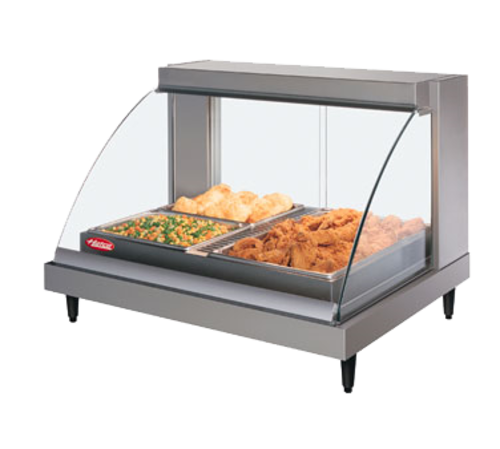 Hatco GRCDH-2P Glo-Ray Designer Heated Display Case with Humidity Curved Glass Countertop Design 2 Pan Single Shelf