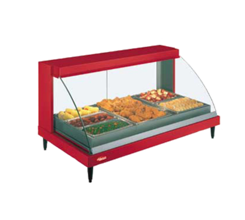 Hatco GRCDH-3P Glo-Ray Designer Heated Display Case Curved Glass Countertop 3 Pan Single Shelf Stainless Steel