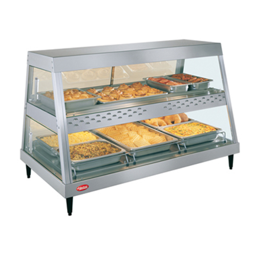 Hatco GRHD3PD120V Glo-Ray Heated Display Case Countertop See-Thru Design 3 Pan Dual Shelf Infrared Heat 1755 Watts