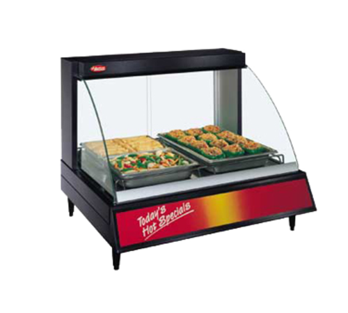 Hatco GRCD-1P Glo-Ray Designer Heated Display Case Curved Glass Countertop Single Shelf Incandescent Lighting