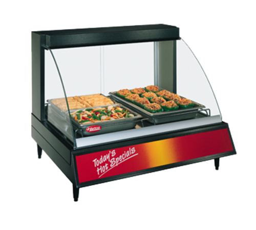 Hatco GRCD-2P Glo-Ray Designer Heated Display Case Curved Glass Countertop 2 Pan Shelf Stainless Steel 780 Watts