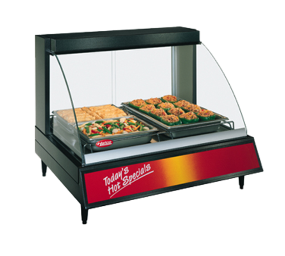 Hatco GRCD-2P Glo-Ray Designer Heated Display Case Curved Glass Countertop 2 Pan Shelf Stainless Steel 780 Watts