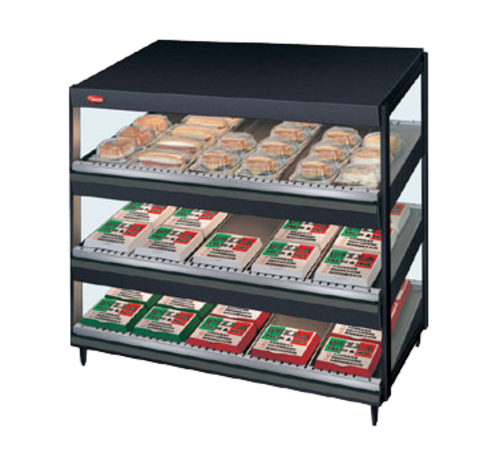 Hatco GRSDS-24T Glo-Ray Merchandising Warmer Countertop 15 Rods Pass Thru Design 3 Tier Forward Slanted Shelves