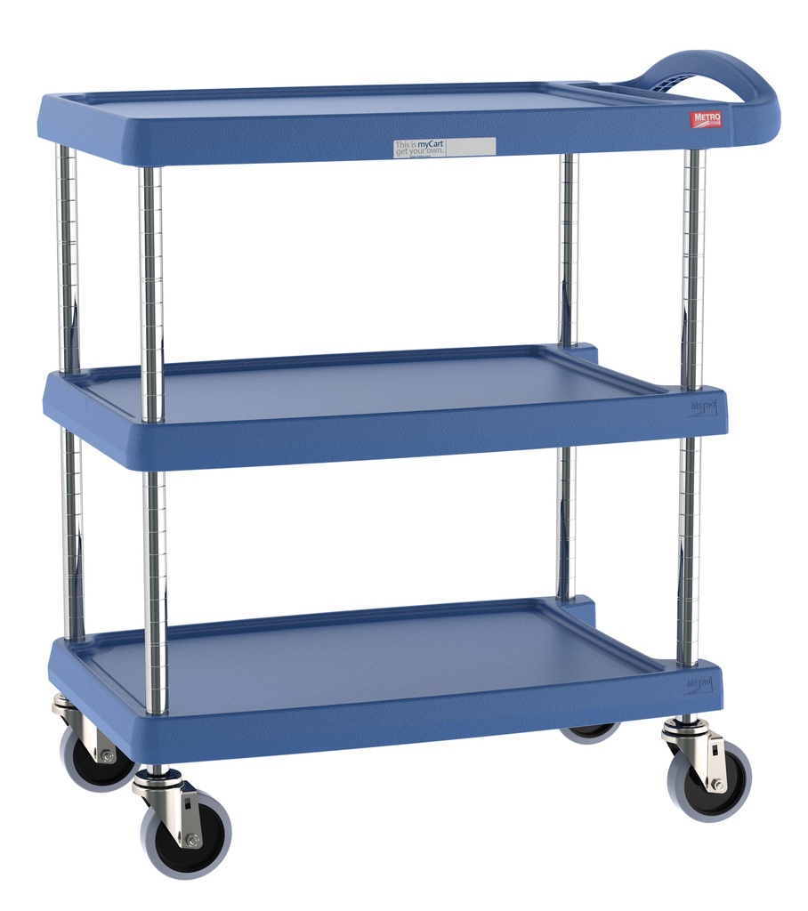 Metro MY1627-34BU myCart Series 3-Shelf Utility Cart with Microban, Blue, 16" x 27"