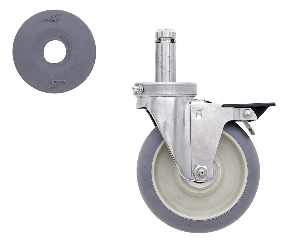 Metro 5MDBGSA 5" High Modulus Donut Cart-Washable Swivel/Brake Stem Caster for Super Erecta Industrial Wire Shelving Racks