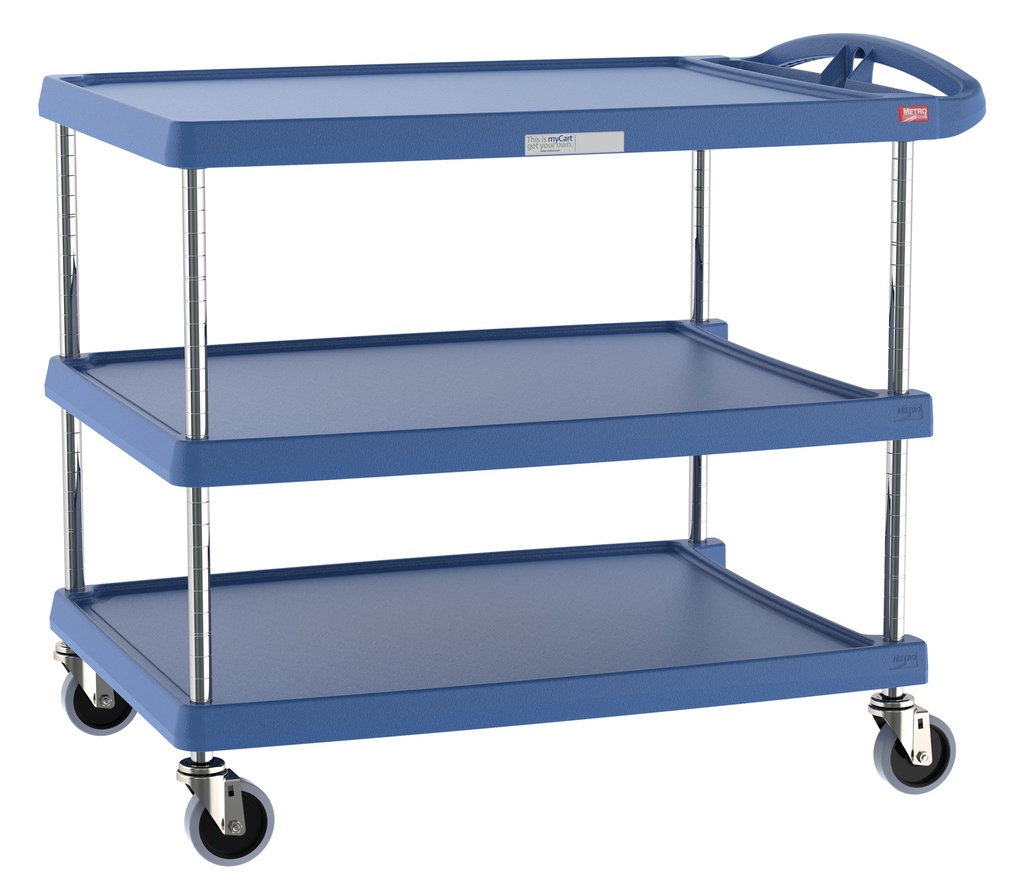 Metro MY2636-35BU myCart Series 3-Shelf Utility Cart with Microban, Blue, 26" x 36"